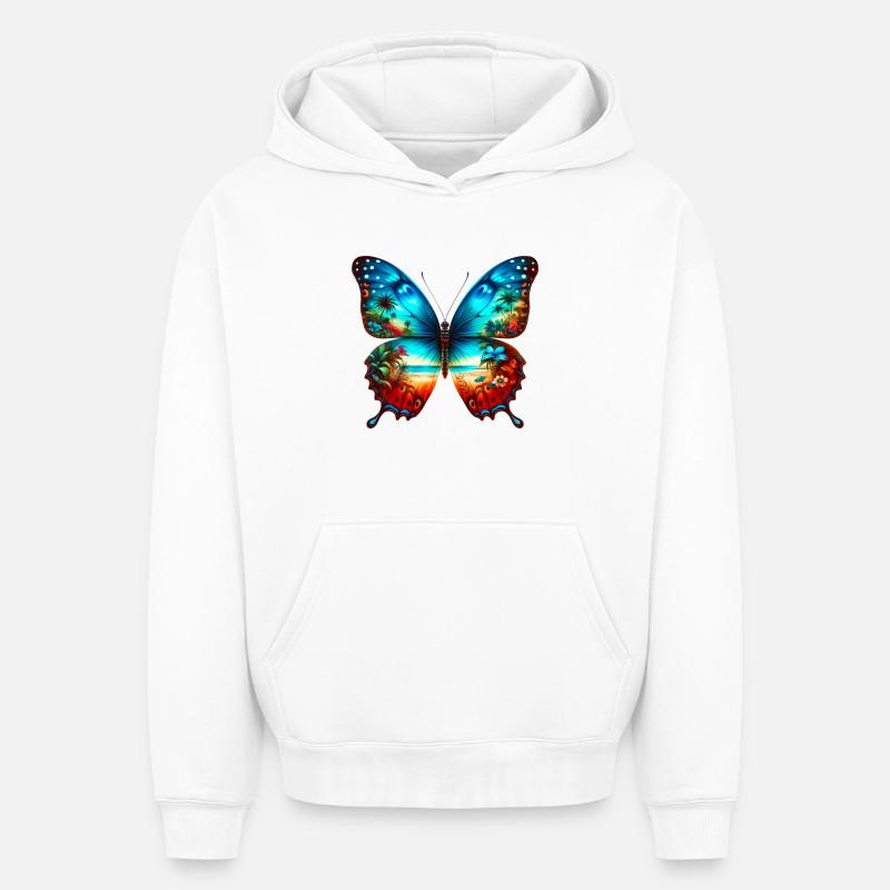 Papillon - Sweat à capuche unisexe oversize épais SPREAD - blanc
