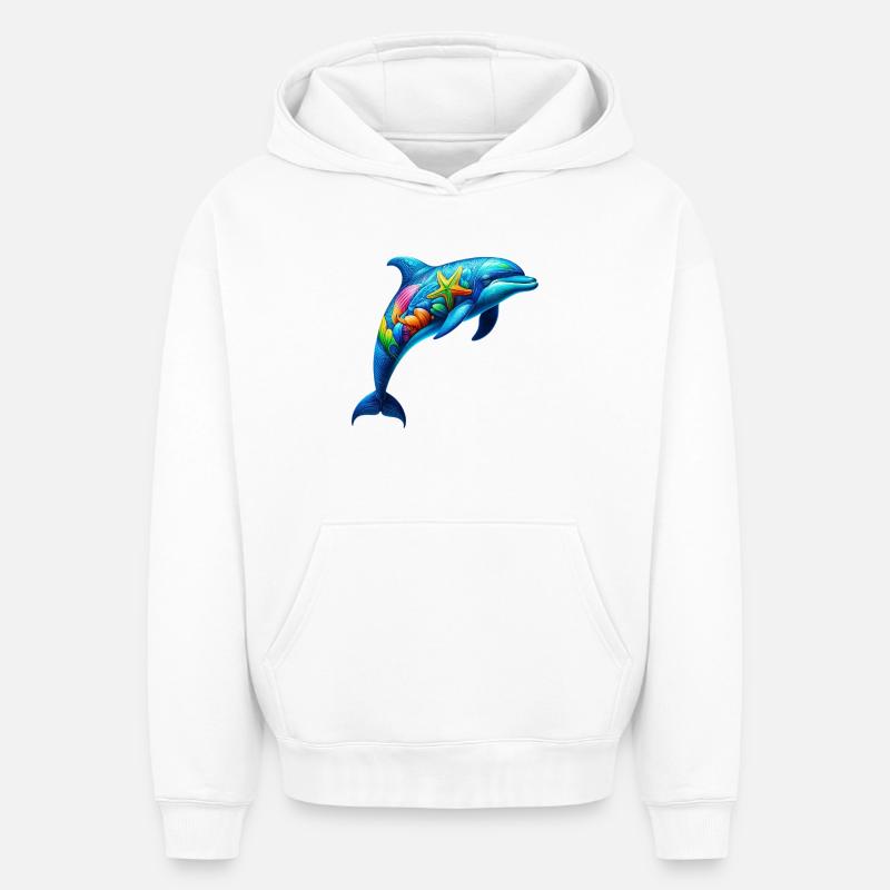 Dauphin - Sweat à capuche unisexe oversize épais SPREAD - blanc