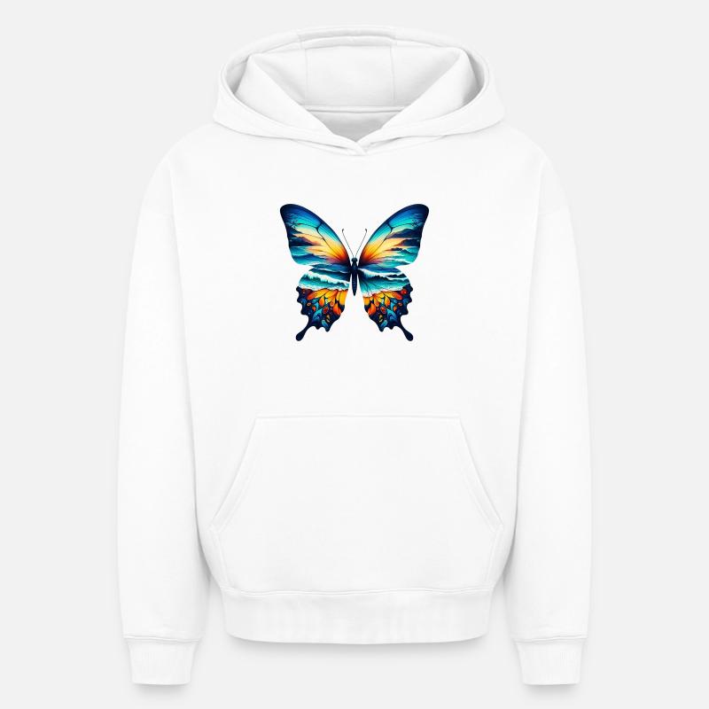 Papillon - Sweat à capuche unisexe oversize épais SPREAD - blanc