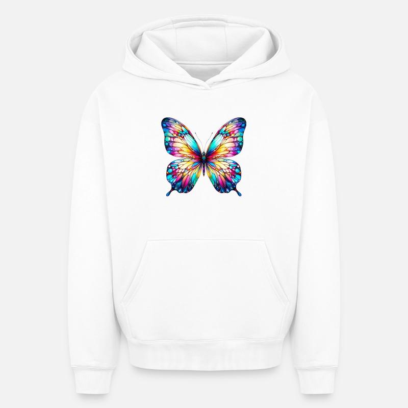 Papillon - Sweat à capuche unisexe oversize épais SPREAD - blanc