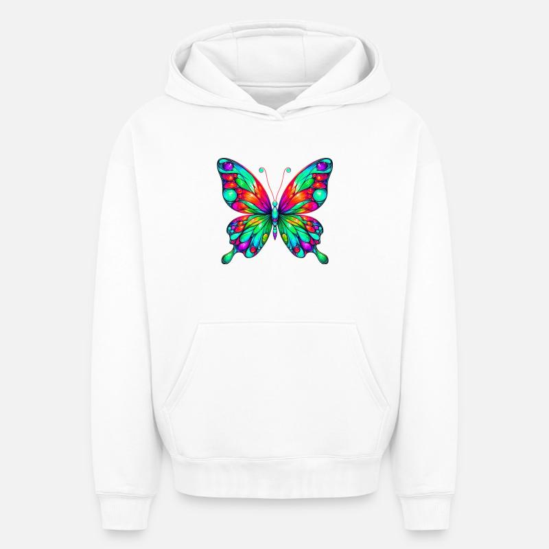 Papillon - Sweat à capuche unisexe oversize épais SPREAD - blanc