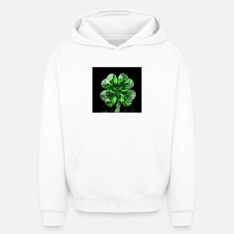 Vert trèfle - Sweat à capuche unisexe oversize épais SPREAD - blanc