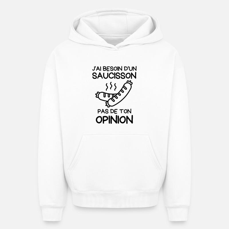 Besoin d'un saucisson  - Sweat à capuche unisexe oversize épais SPREAD - blanc