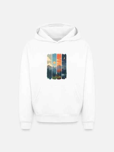 Horizons in four mountain panels - Oversized Heavyweight Unisex Hoodie - white