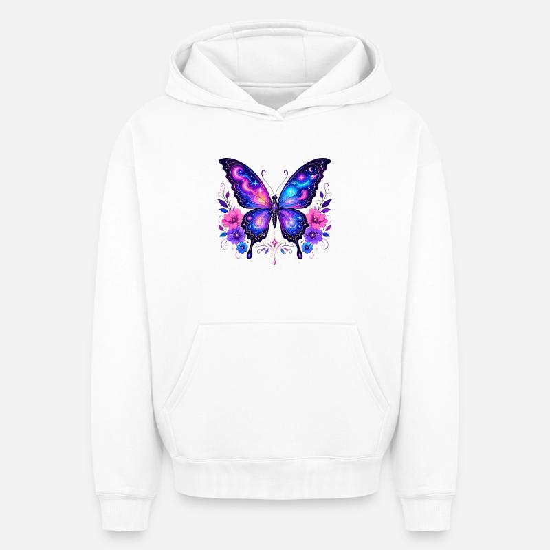 Papillon Galaxie aux Fleurs - Sweat à capuche unisexe oversize épais SPREAD - blanc