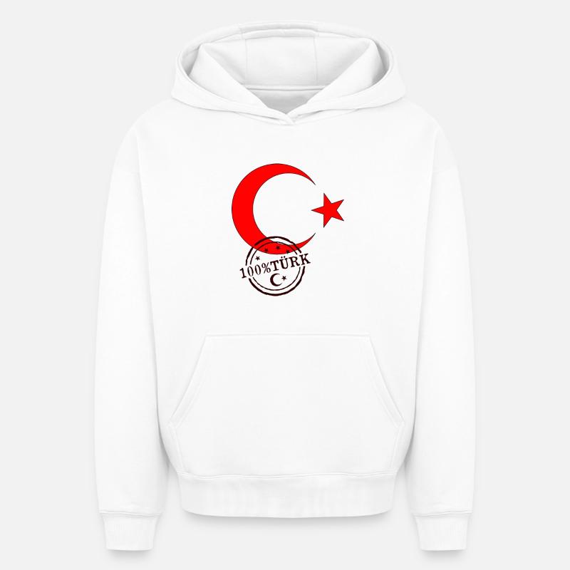 Drapeau turc 100% Türk - Sweat à capuche unisexe oversize épais SPREAD - blanc