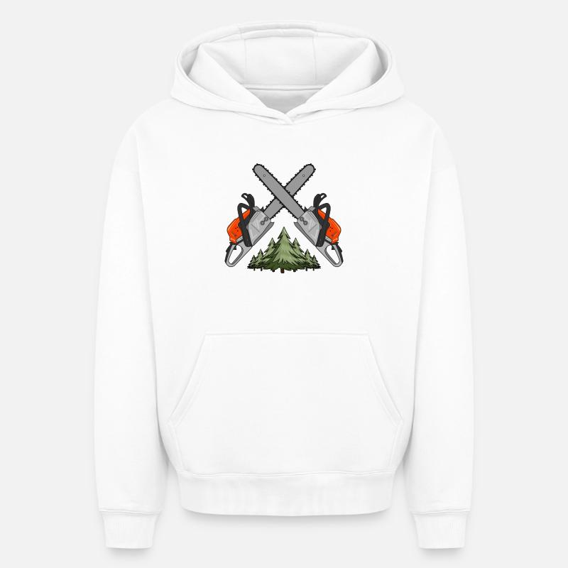 Tronçonneuse Cross Forest - Sweat à capuche unisexe oversize épais SPREAD - blanc