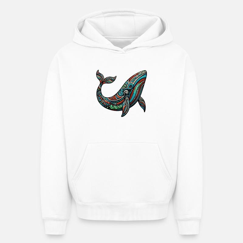 Baleine - Sweat à capuche unisexe oversize épais SPREAD - blanc