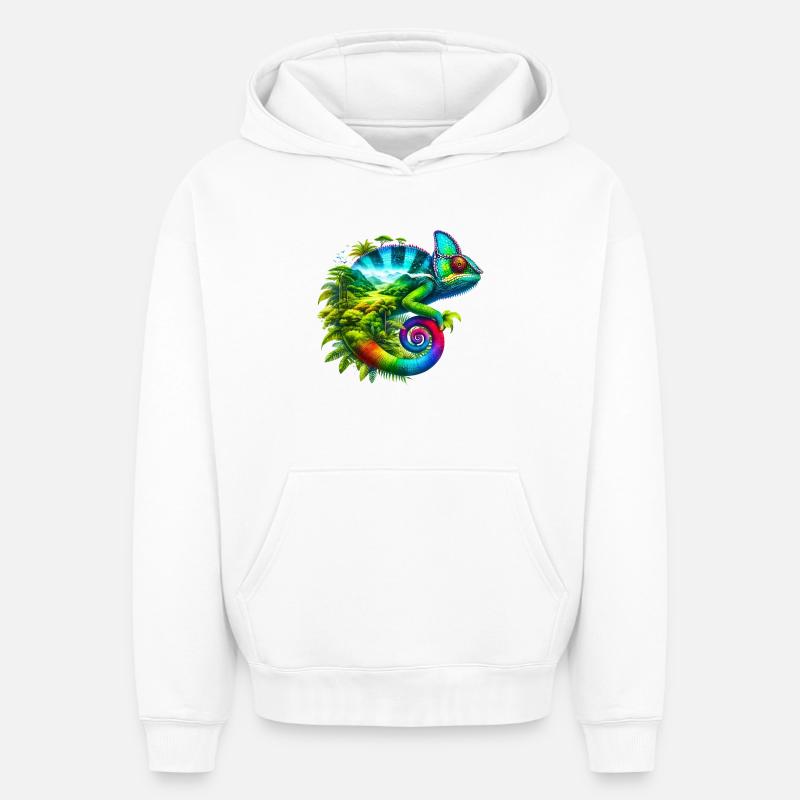 Caméléon - Sweat à capuche unisexe oversize épais SPREAD - blanc