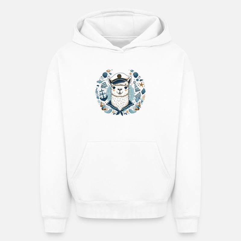 Capitaine Lama - Sweat à capuche unisexe oversize épais SPREAD - blanc