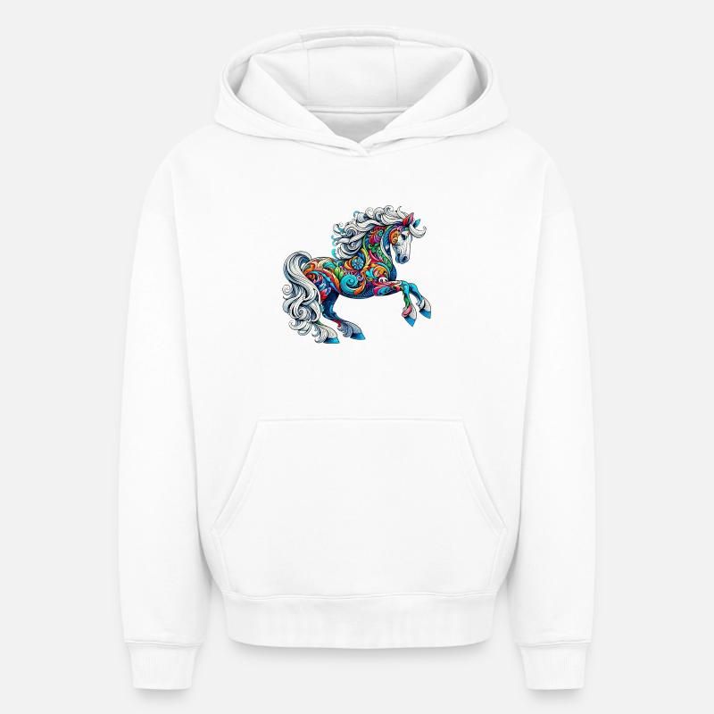 Cheval - Sweat à capuche unisexe oversize épais SPREAD - blanc