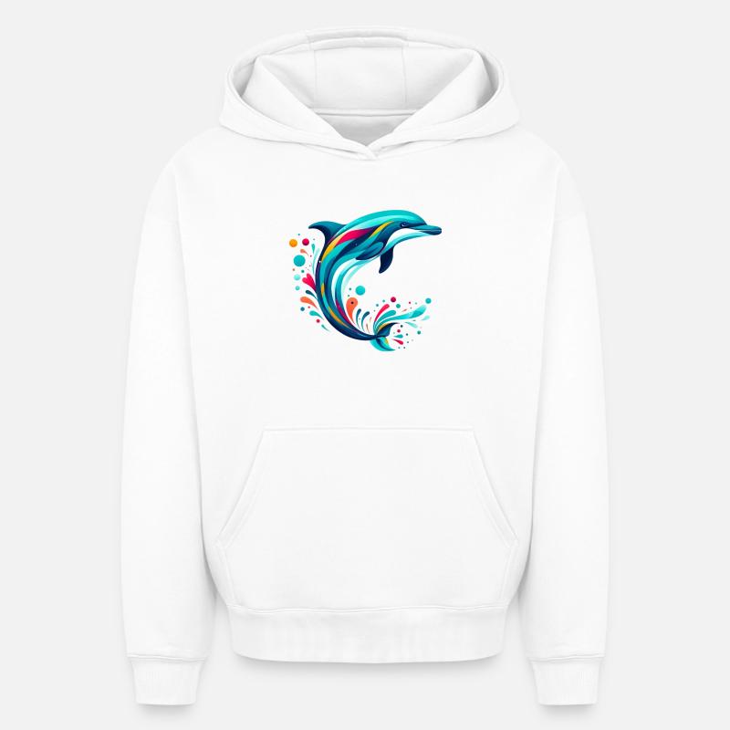 Dauphin - Sweat à capuche unisexe oversize épais SPREAD - blanc