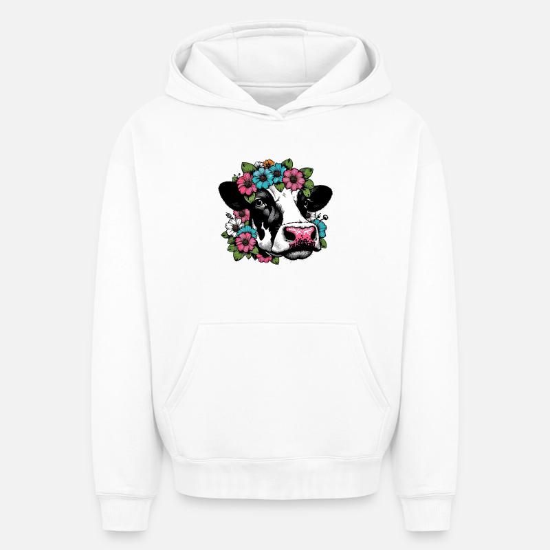 Vache - Sweat à capuche unisexe oversize épais SPREAD - blanc