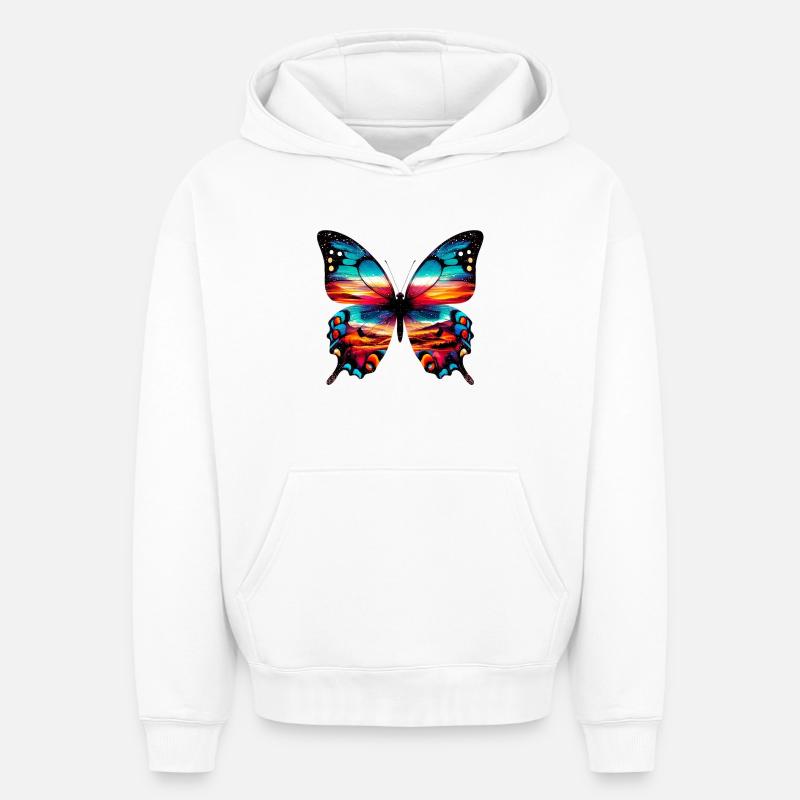 Papillon - Sweat à capuche unisexe oversize épais SPREAD - blanc