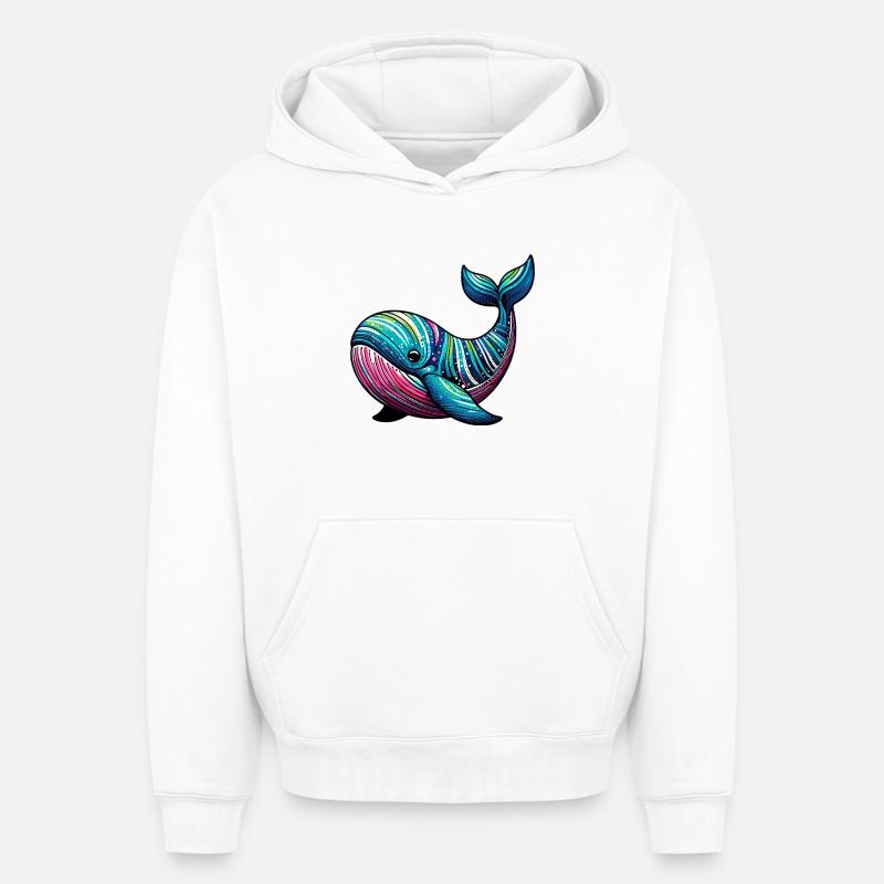 Baleine - Sweat à capuche unisexe oversize épais SPREAD - blanc