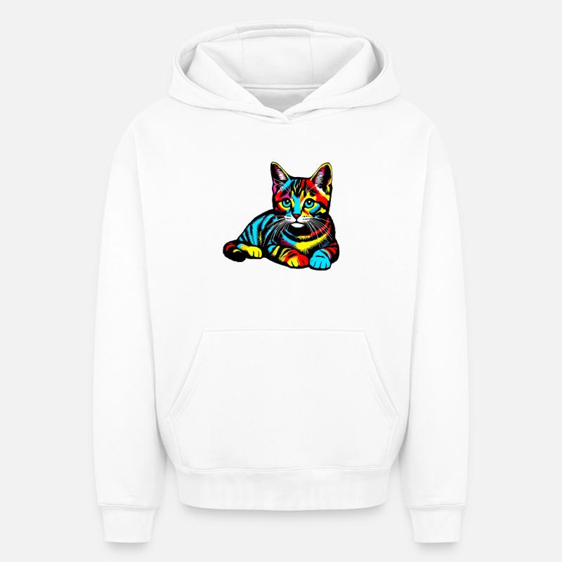Chat - Sweat à capuche unisexe oversize épais SPREAD - blanc