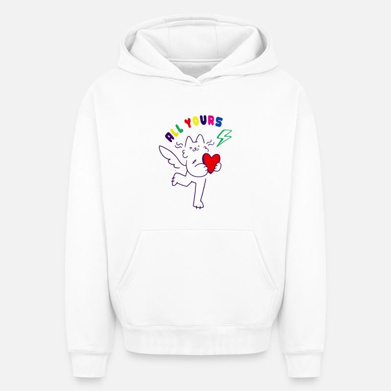 Chat amoureux - Sweat à capuche unisexe oversize épais SPREAD - blanc
