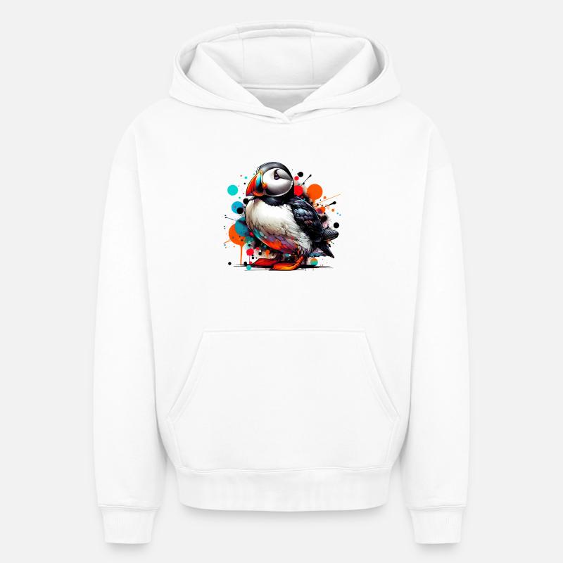 Macareux - Sweat à capuche unisexe oversize épais SPREAD - blanc