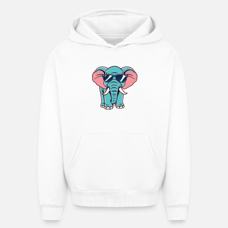 Éléphant - Sweat à capuche unisexe oversize épais SPREAD - blanc