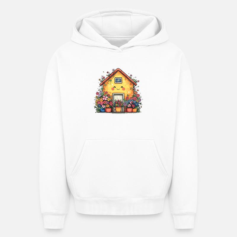 Maison fleurie cosy - Sweat à capuche unisexe oversize épais SPREAD - blanc