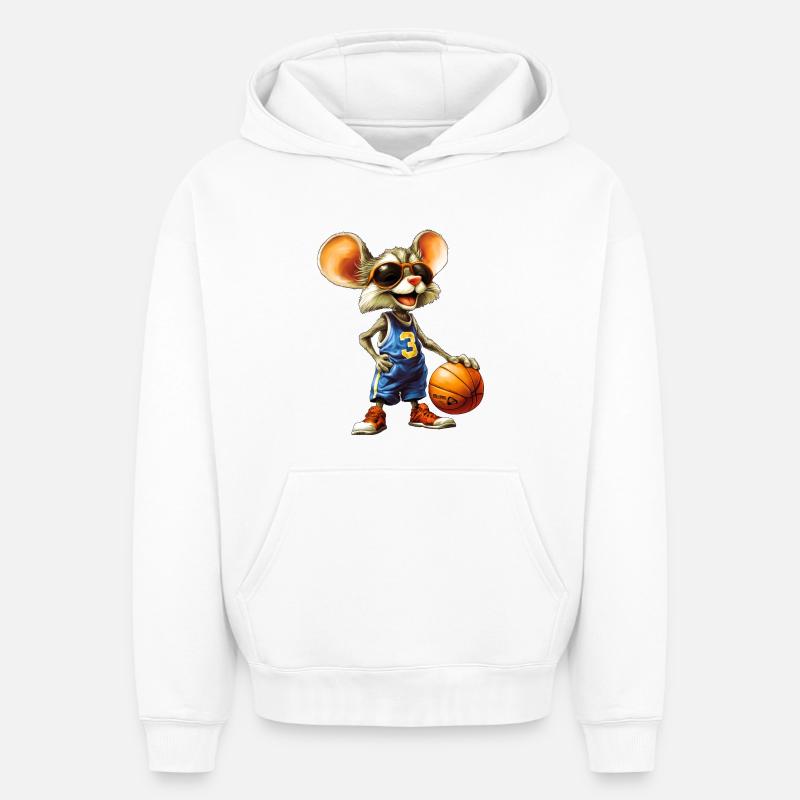 Souris Basket-ball - Sweat à capuche unisexe oversize épais SPREAD - blanc