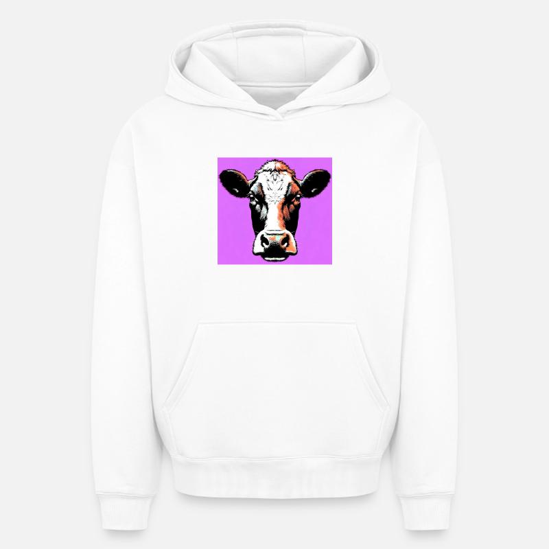 vache - Sweat à capuche unisexe oversize épais SPREAD - blanc