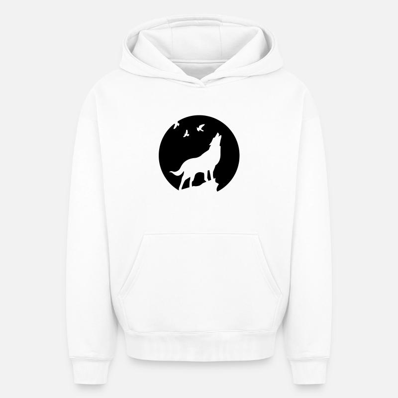 loup - Sweat à capuche unisexe oversize épais SPREAD - blanc