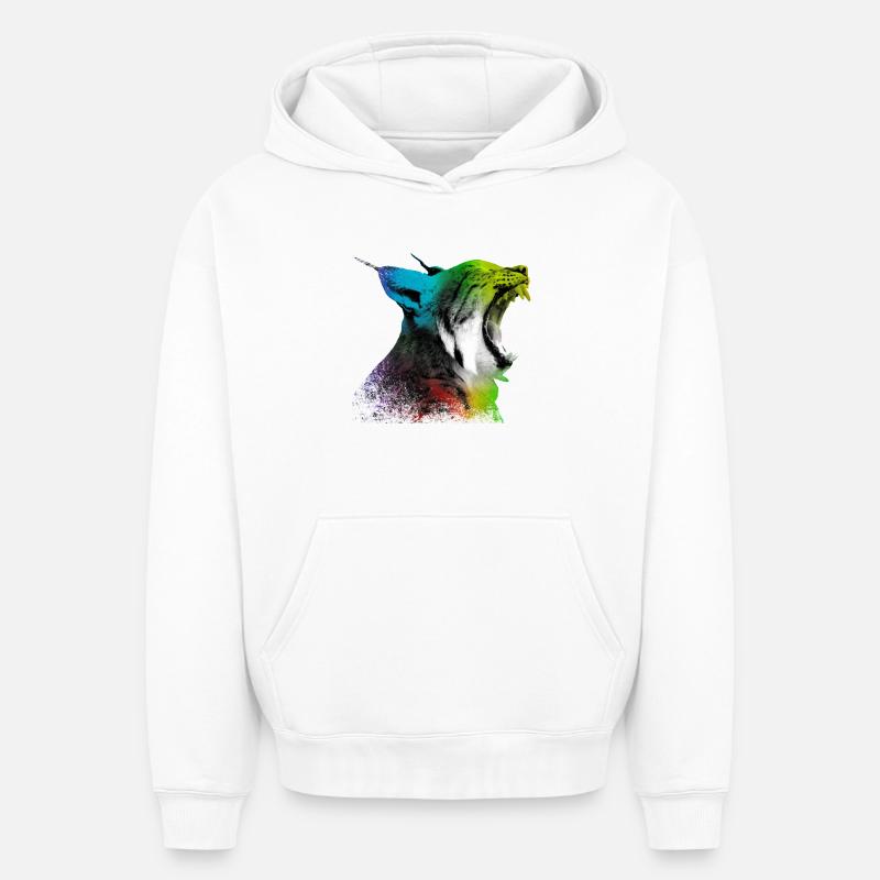 Lynx béant - Sweat à capuche unisexe oversize épais SPREAD - blanc