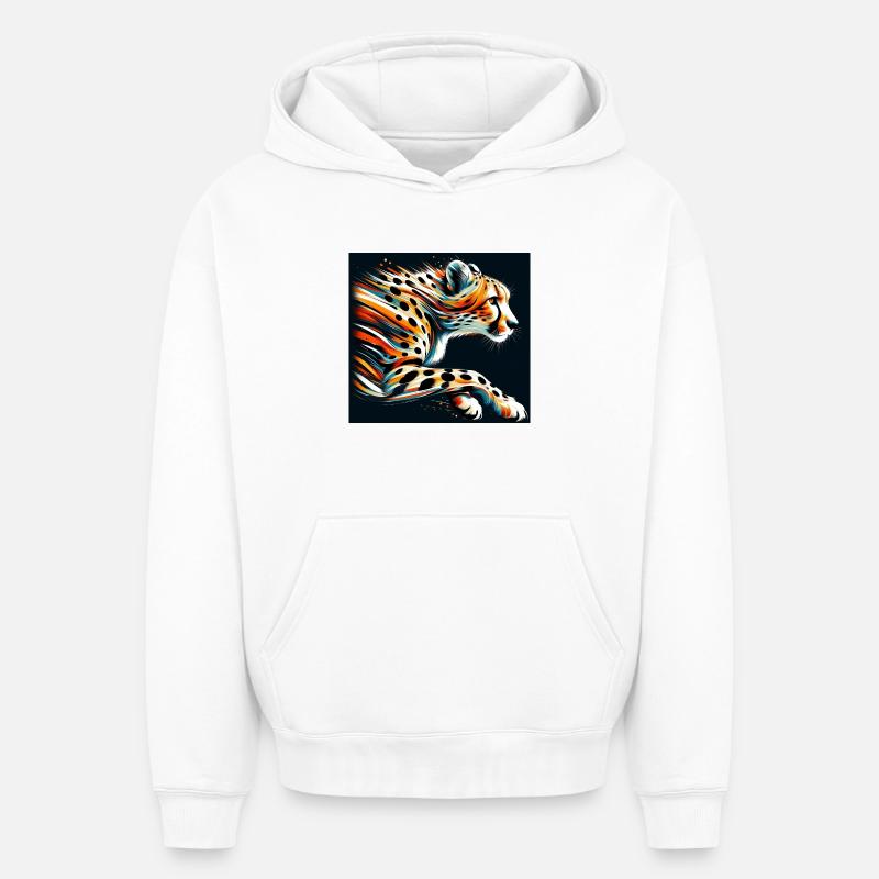 Guépard - Sweat à capuche unisexe oversize épais SPREAD - blanc