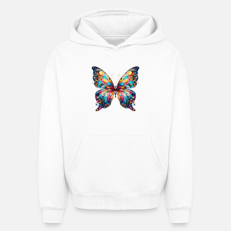 Papillon - Sweat à capuche unisexe oversize épais SPREAD - blanc