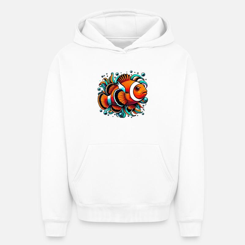 Poisson-clown - Sweat à capuche unisexe oversize épais SPREAD - blanc