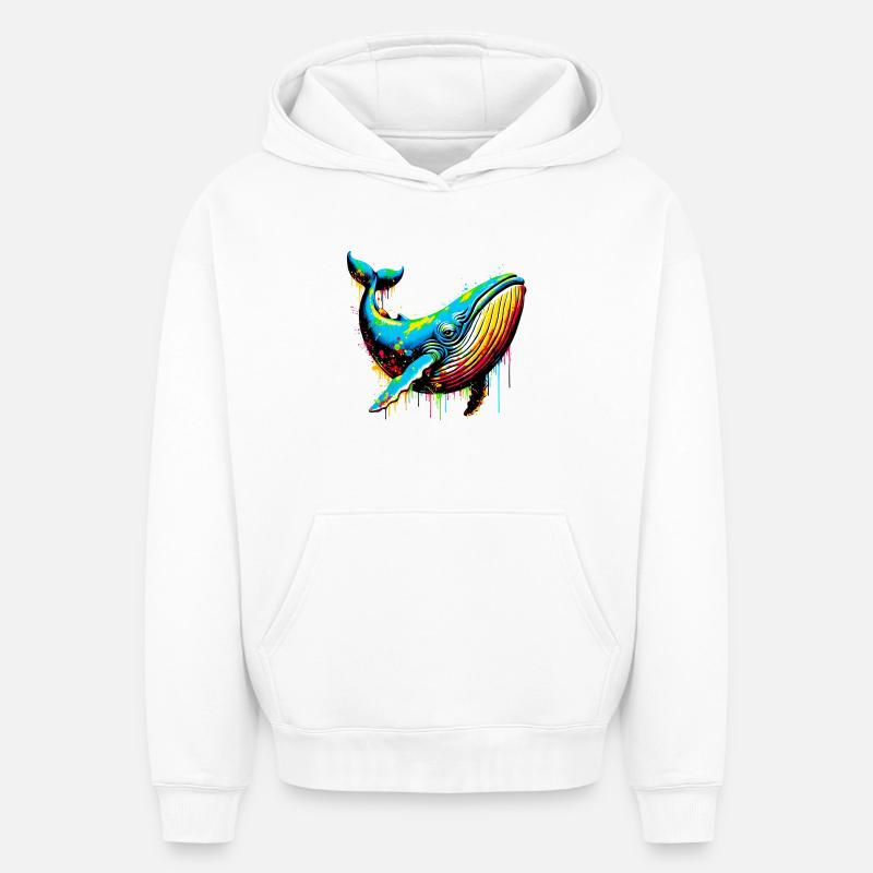 Baleine - Sweat à capuche unisexe oversize épais SPREAD - blanc