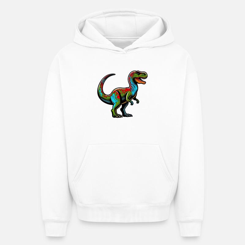Dinosaure - Sweat à capuche unisexe oversize épais SPREAD - blanc