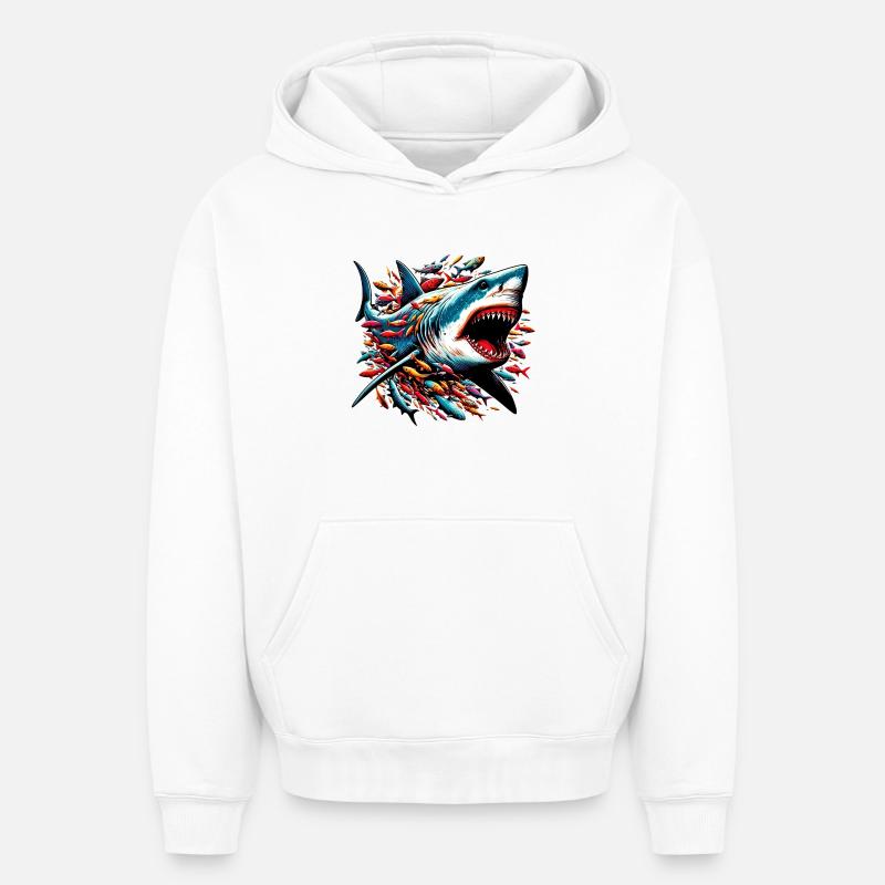 Requin - Sweat à capuche unisexe oversize épais SPREAD - blanc