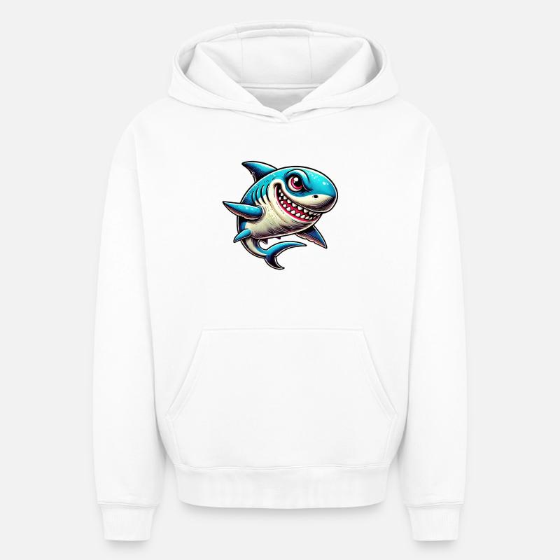 Requin - Sweat à capuche unisexe oversize épais SPREAD - blanc