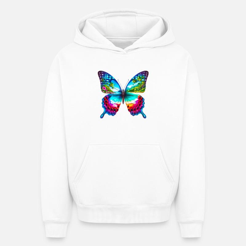 Papillon - Sweat à capuche unisexe oversize épais SPREAD - blanc