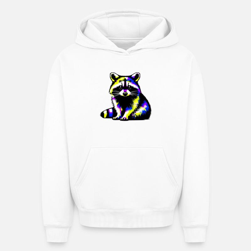 Raton laveur - Sweat à capuche unisexe oversize épais SPREAD - blanc