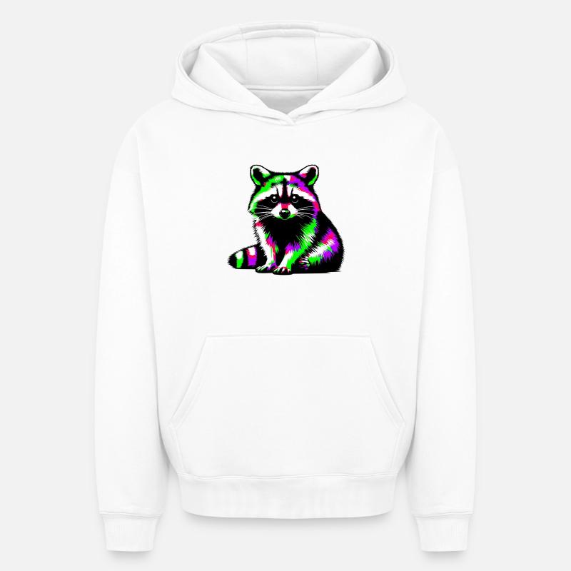 Raton laveur - Sweat à capuche unisexe oversize épais SPREAD - blanc