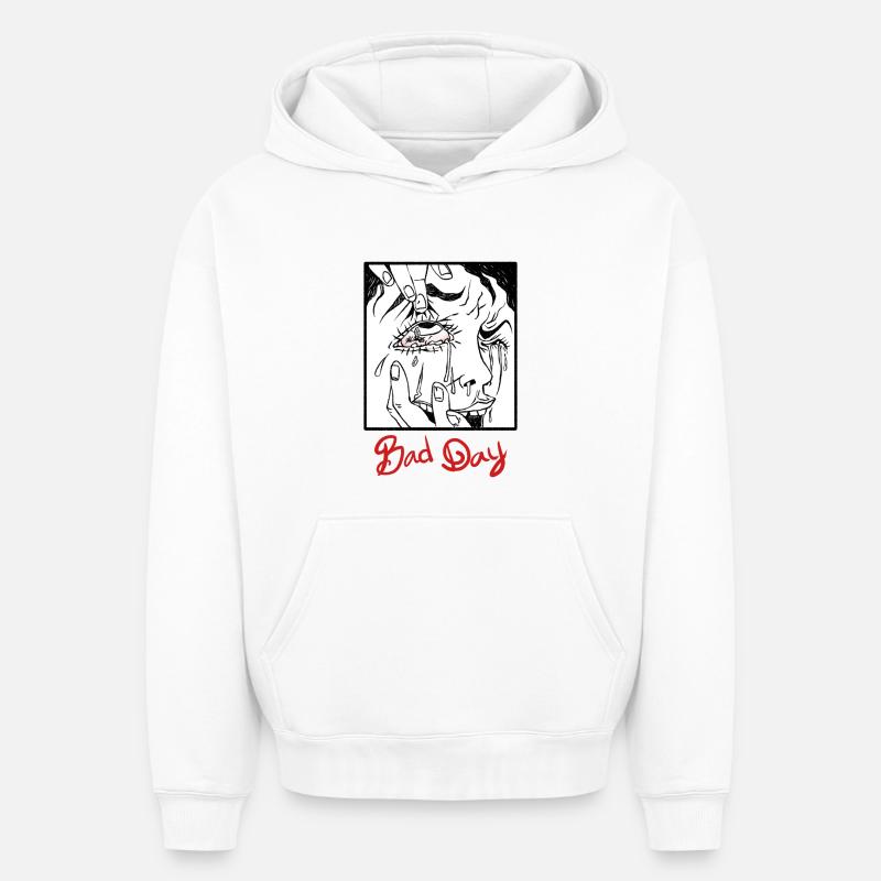 bad day - Sweat à capuche unisexe oversize épais SPREAD - blanc