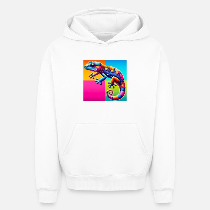 Gecko - Sweat à capuche unisexe oversize épais SPREAD - blanc