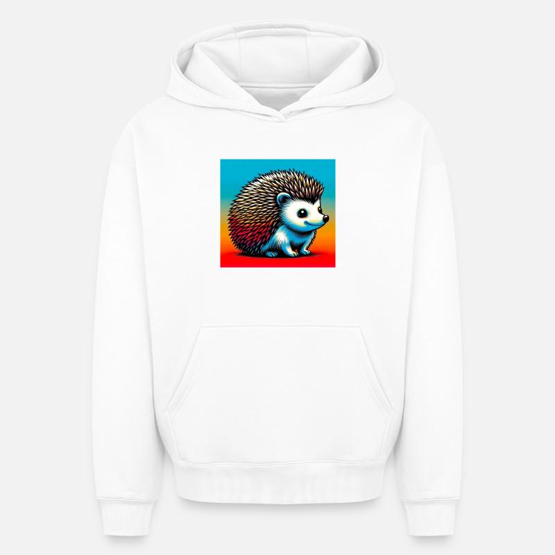 hérisson - Sweat à capuche unisexe oversize épais SPREAD - blanc