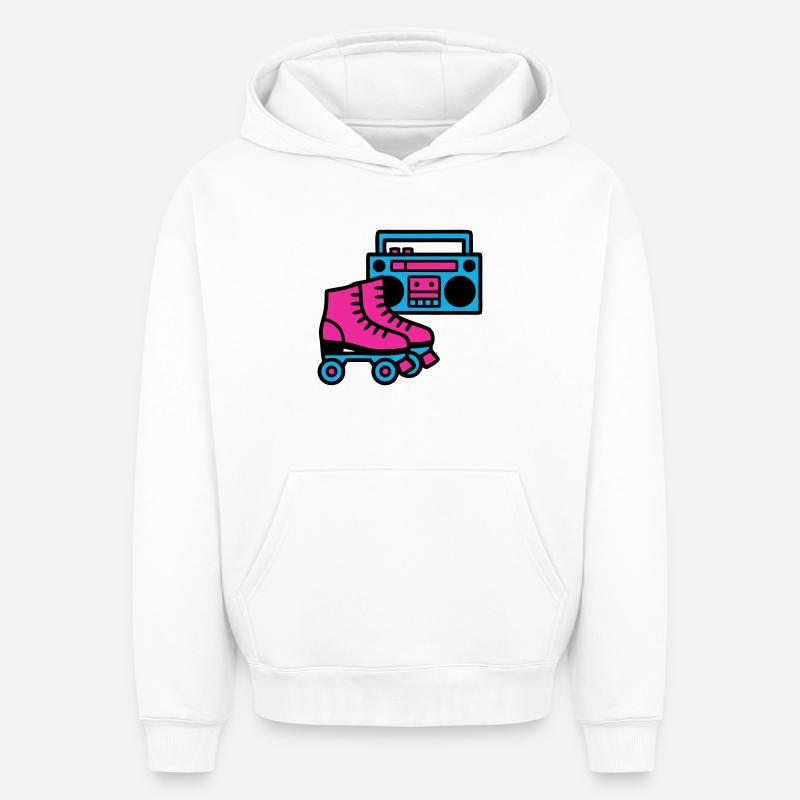 Roller Boombox Rétro années 80 - Sweat à capuche unisexe oversize épais SPREAD - blanc