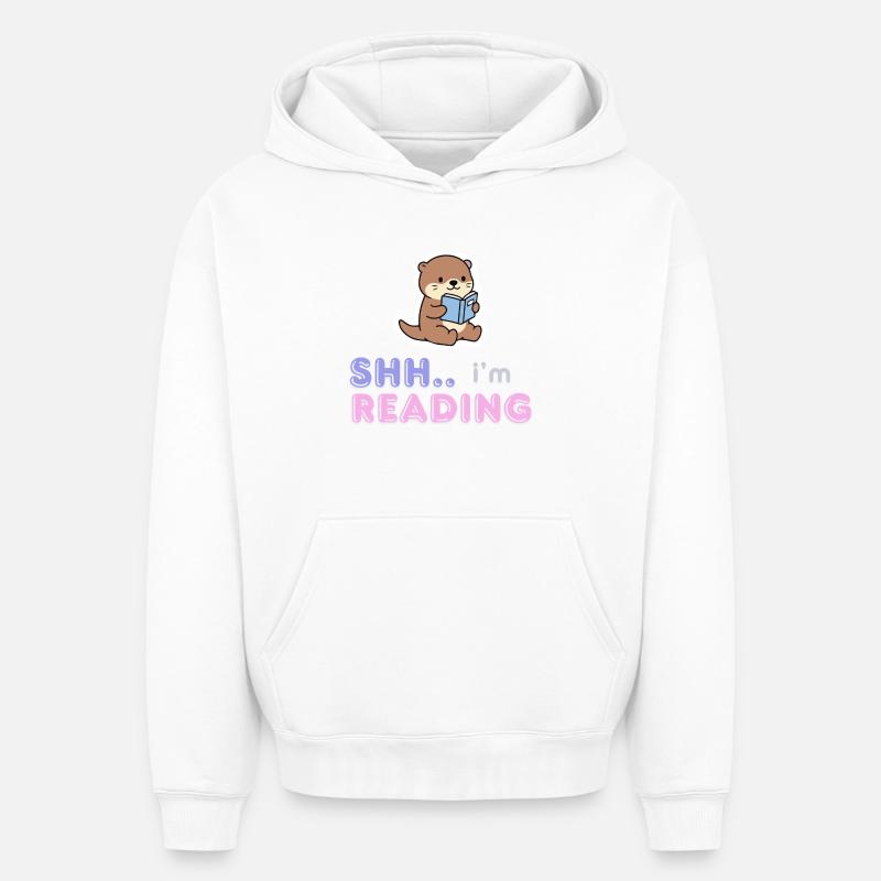 Otter Reading Buddy - Sweat à capuche unisexe oversize épais SPREAD - blanc