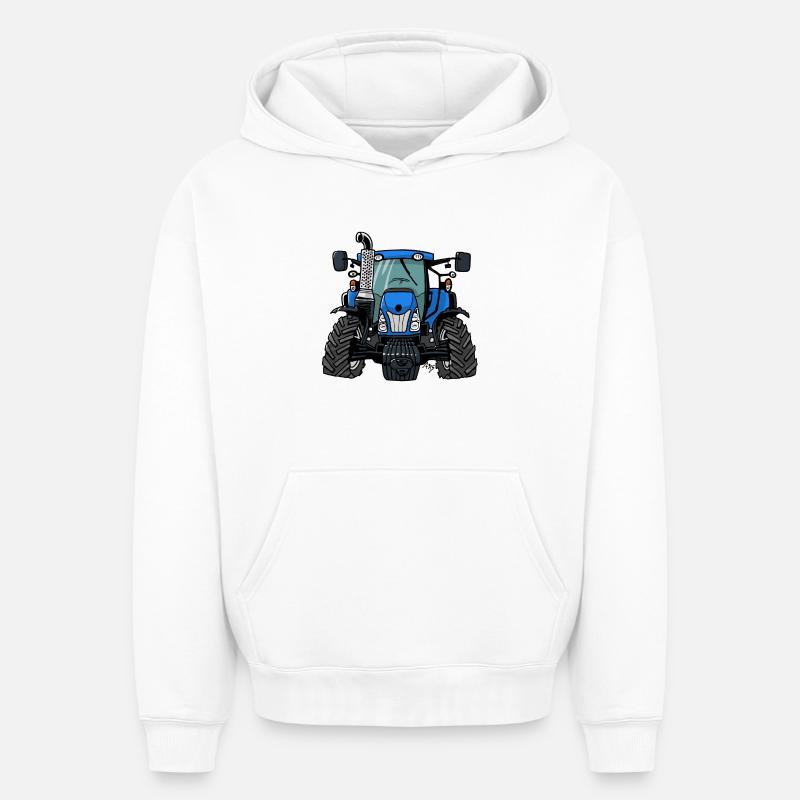 0646 BlueTractor - Sweat à capuche unisexe oversize épais SPREAD - blanc