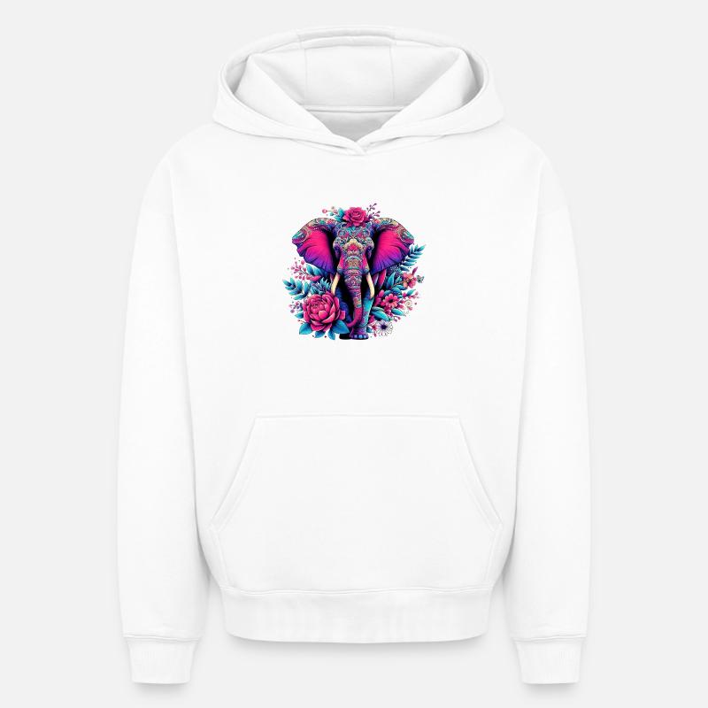 Éléphant - Sweat à capuche unisexe oversize épais SPREAD - blanc