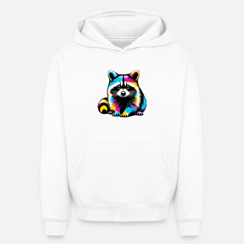Raton laveur - Sweat à capuche unisexe oversize épais SPREAD - blanc