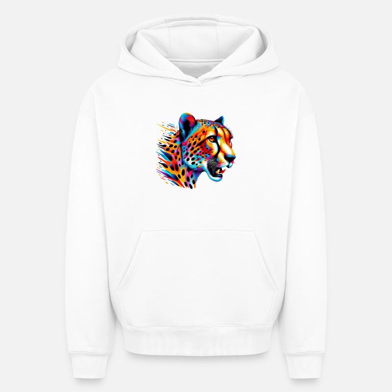 Guépard - Sweat à capuche unisexe oversize épais SPREAD - blanc