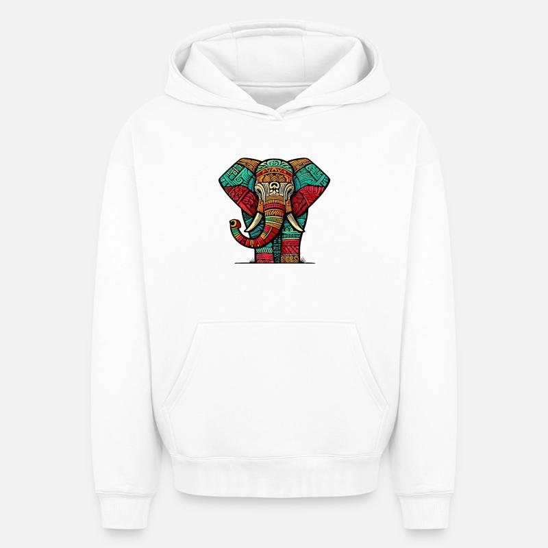 Éléphant - Sweat à capuche unisexe oversize épais SPREAD - blanc