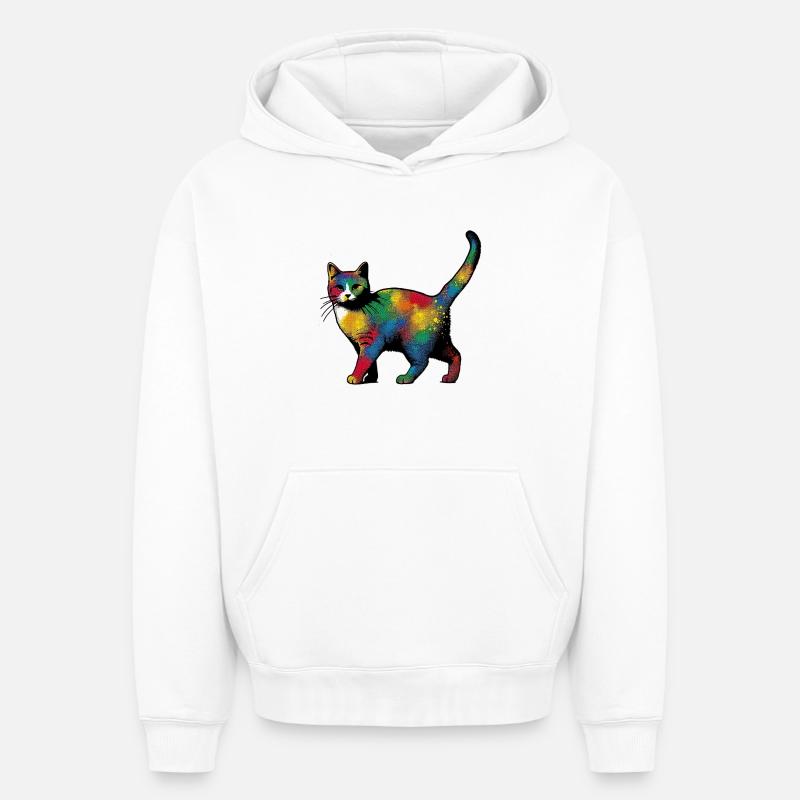 Chat - Sweat à capuche unisexe oversize épais SPREAD - blanc