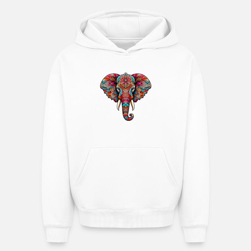 Éléphant - Sweat à capuche unisexe oversize épais SPREAD - blanc